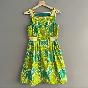 Nanette Lepore Dress Mod Print Sleeveless Retro Sleeveless Green Sz 2